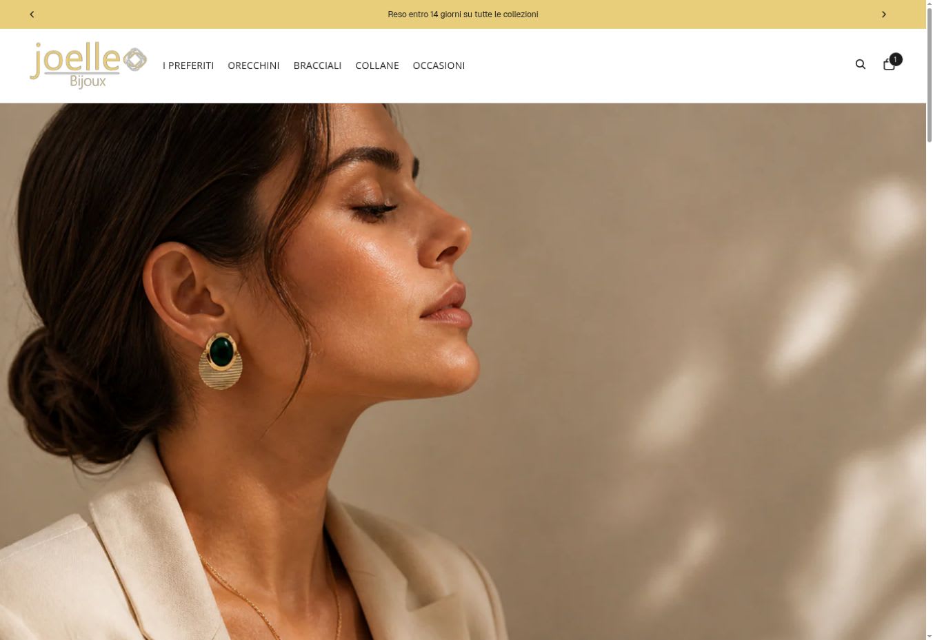 Homepage Joelle Bijoux realizzata su Shopify