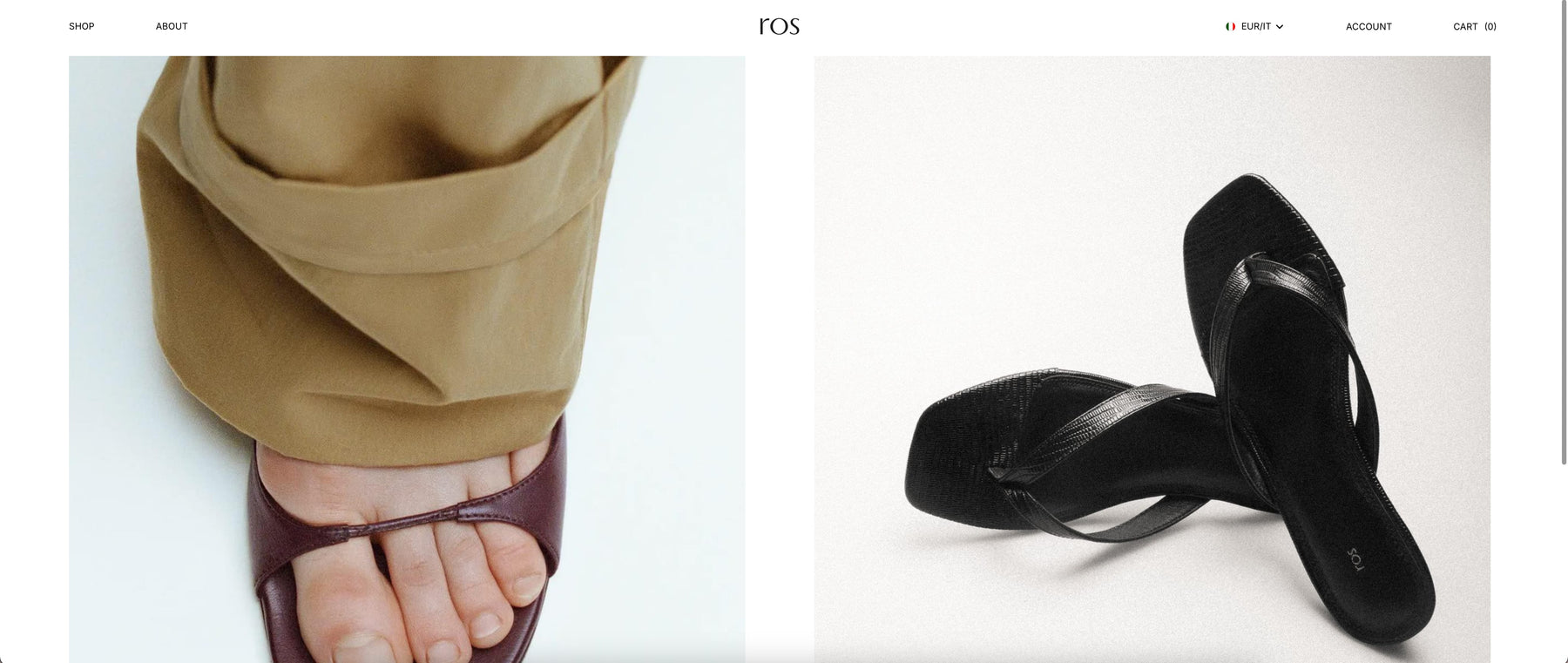 Homepage desktop di ROS Studio dopo il rebranding Shopify